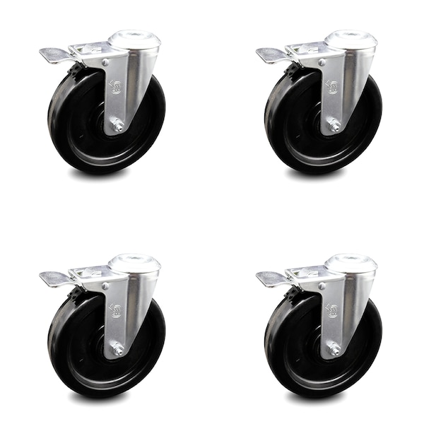 6 Inch Phenolic Wheel Swivel Bolt Hole Caster Set with Total Lock Brake SCC